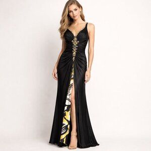 Tony Bowls Paris Women Prom Gown Est S 4–6 Black Beaded Glam Formal Evening